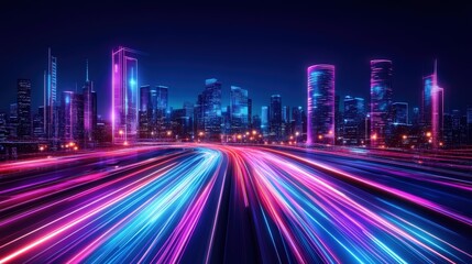 Fototapeta premium Neon Cityscape Night Highway Light Trails
