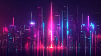 Neon Cityscape Digital Art Vivid Skyline