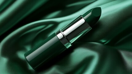 Emerald Green Lipstick on Silky Satin Fabric in Dramatic Lighting Style
