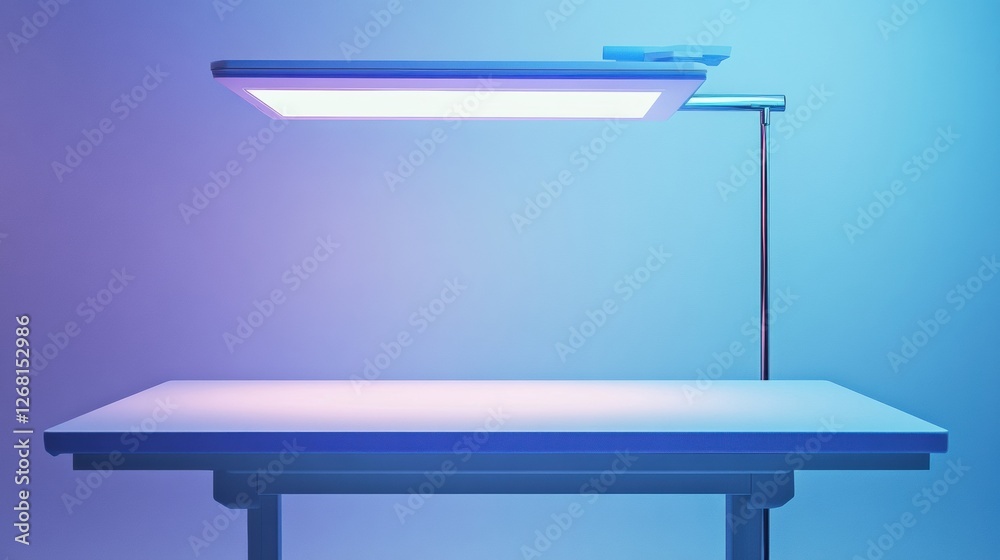 Leinwandbilder modern workspace with bright overhead light illuminating a clean minimalist table during evening hou