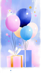 Colorful balloons and gifts create a festive atmosphere for a celebration in a bright background with playful splashes of color happy birthday greeting card,
