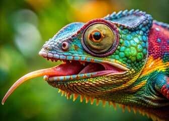 Obraz premium Chameleon Sticky Tongue Macro: Incredible Reach & Adaptation in Nature