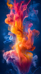 Fototapeta premium Vibrant Fluid Art: Stunning Abstract Design in Blue, Orange, Purple, and Yellow