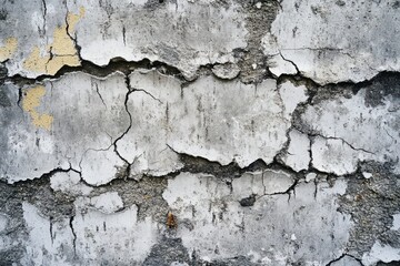 Fototapeta premium Cracked concrete wall with peeling paint displays aging texture