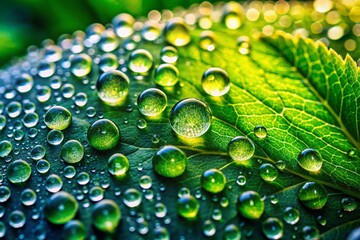 Fototapeta premium Close-up Macro Photography of Dew Drops on Lush Green Leaves