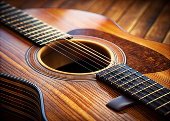 Fototapeta premium Close-up of Acoustic Guitar, Detailed Wood Grain Texture, Musical Instrument Photography