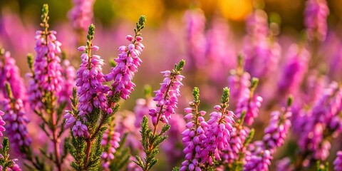 Fototapeta premium Close-up of Common Heather (Calluna vulgaris) Blooming on Heathland