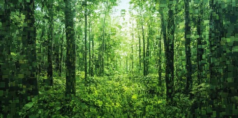 Obraz premium An artistic rendering of trees creating a dense green forest