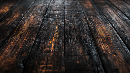 Obraz premium close up of wooden planks on table, showcasing rich textures and colors. surface reflects light beautifully, creating warm atmosphere