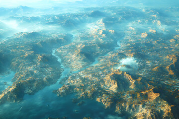 Fototapeta premium Aerial View Of A Golden City Landscape