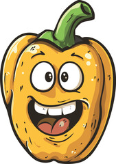 Obraz premium illustration of yellow pepper with face with a smile 