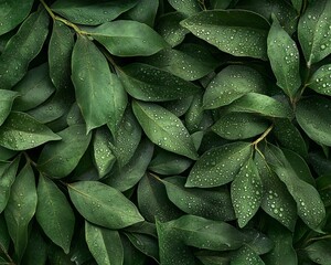 Fototapeta premium curry leaves fresh off the tree, glistening with droplets of dew
