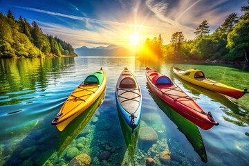 Colorful Kayaks on Calm Water: Perfect for Leisure and Adventure