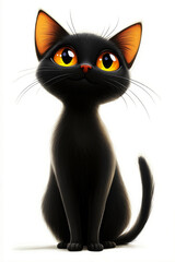 Fototapeta premium A black cat with yellow eyes sitting on a white surface