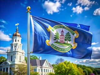 Connecticut State Flag Macro Mystic Village Blue Sky Stonington USA