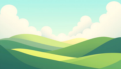 Obraz premium Abstract green rolling hills with clouds in blue sky