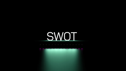 SWOT Strengths Strengths Weaknesses Opportunities Threats text, neon lettering. SWOT business concept,wallpaper.3D render