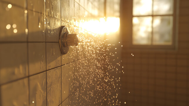 Elevate Your Morning Routine with Natural Light: Refreshing Shower Water Sprays and Sunlit Bathroom Aesthetic