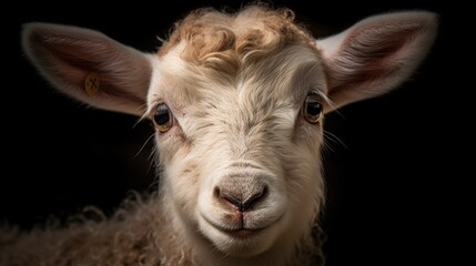 Obraz premium Close-up Portrait of a Young Lamb with a Tag in its Ear