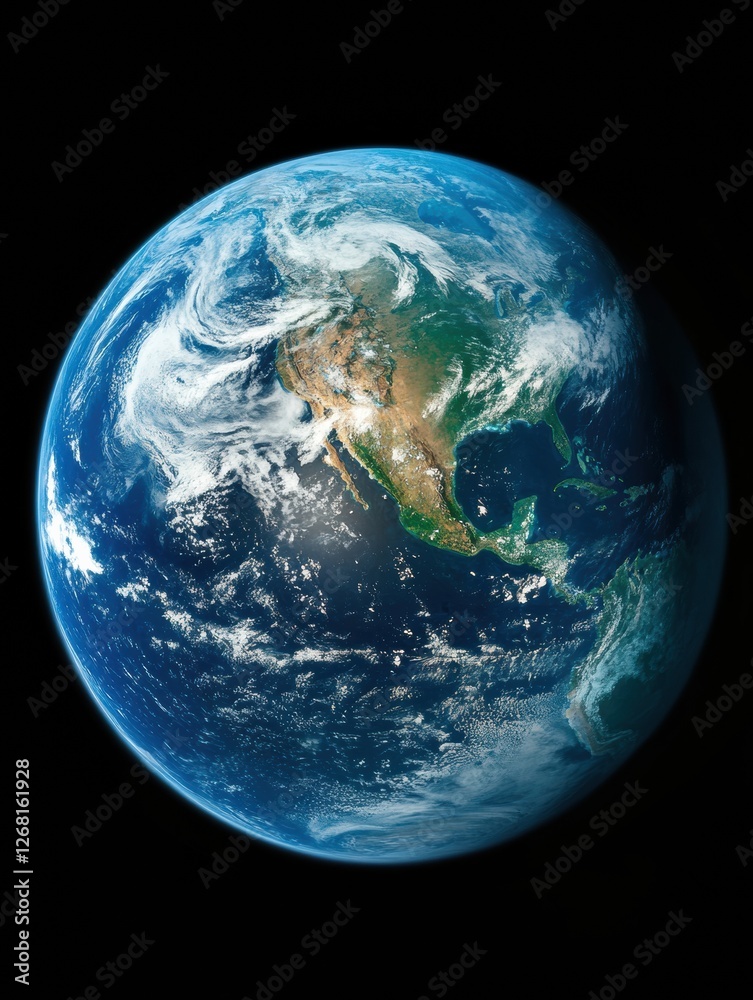 Poster view of earth from space highlighting north america and surrounding oceans on a clear day with vibra