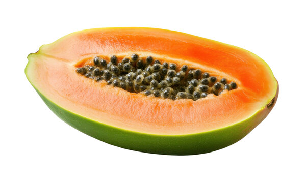 Freshly cut papaya showcasing vibrant orange flesh and black seeds