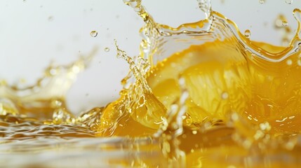 Close-Up of Vibrant Lemon Slice in Liquid Splash Motion