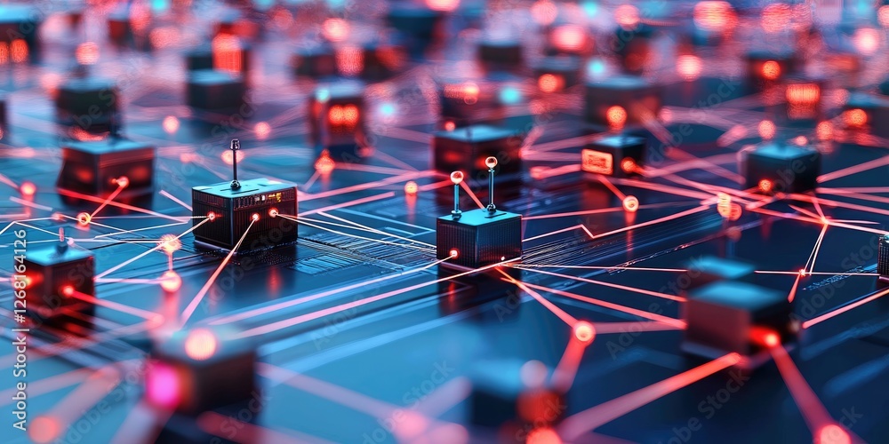 Fototapete a network of connected digital devices illustrating the economic influence of automation in industri