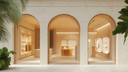 Contemporary boutique nestled in a rugged stone edifice, merging urban chic with timeless sophistication design