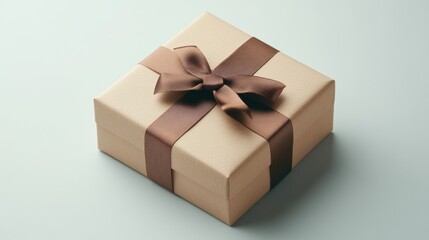 A square beige colored gift box that has an elegant shape and exquisite details. Holiday content