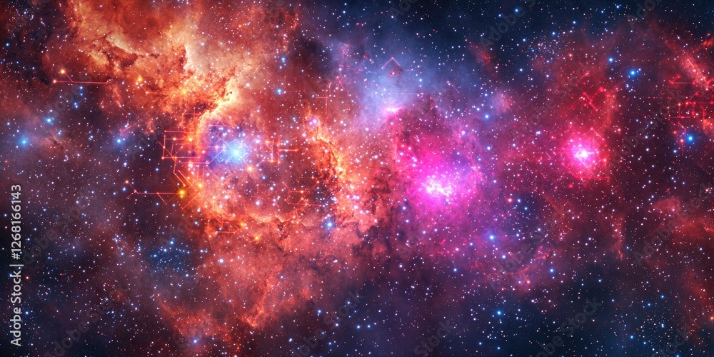 Aufkleber the fusion of a galaxy and technology, where stars form circuits and cosmic dust creates digital pat