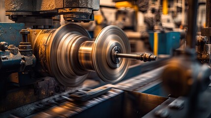 Naklejka premium Industrial Machinery with Rotating Metal Parts