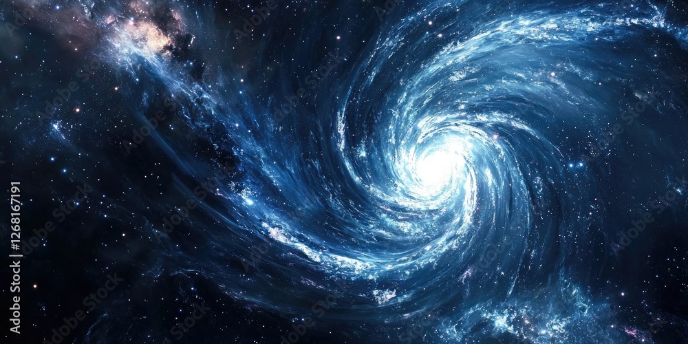 Fototapete a distant galaxy collision, with spirals of stars and gas merging in a cosmic display.