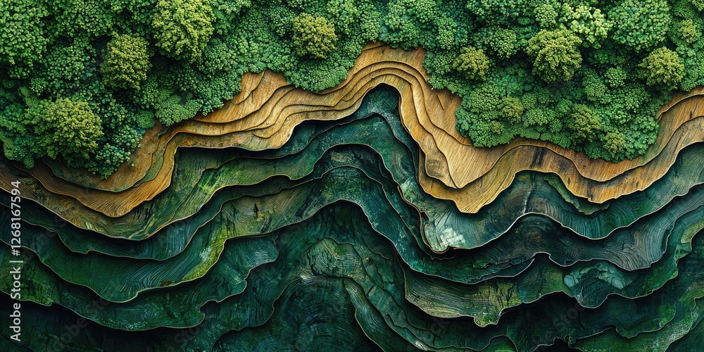 Aufkleber an abstract visual highlights nature textures by blending elements such as wood grain and foliage to