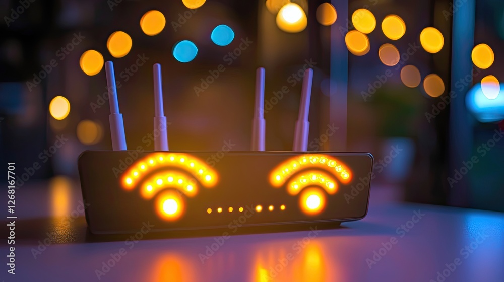 Aufkleber a Wi-Fi router displaying glowing signal indicators and antennas for wireless broadcasting.