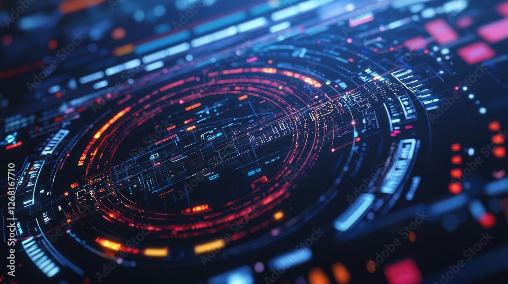 Aufkleber Detailed perspective of a cybersecurity analyst s screen with active threat detection alerts and complex system monitoring displayed.