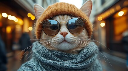 Classy Cat Wearing Glasses Beautiful Winter Fashion Aesthetic Photo