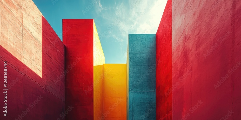 Poster The abstract artwork features thoughtfully arranged simple geometric shapes, utilizing a limited color palette to enhance visual impact and evoke tranquility.