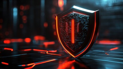 Futuristic Digital Shield with Red and Blue Glow