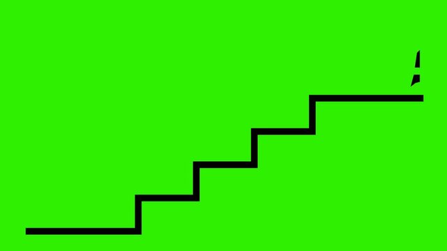 video animation black silhouette stickman goin up direction staircase structure, on a green chroma key background