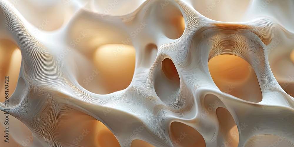 Poster a detailed shot of abstract organic forms, with smooth curves and natural textures blending into a h