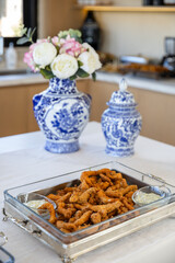 catering buffet with different food snacks and appetizers on table