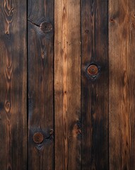 Obraz premium close-up view of the wood, emphasizing its texture and grain patterns. The wood appears aged, with a rich, dark brown color and visible knots and imperfections that add character.