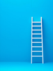 A white ladder leaning against a blue wall
