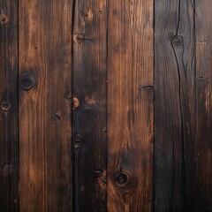 Fototapeta premium close-up view of the wood, emphasizing its texture and grain patterns. The wood appears aged, with a rich, dark brown color and visible knots and imperfections that add character.