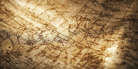 Obraz premium High-resolution shot of an aged map with sepia tones and intricate details, ideal for historical, vintage designs.