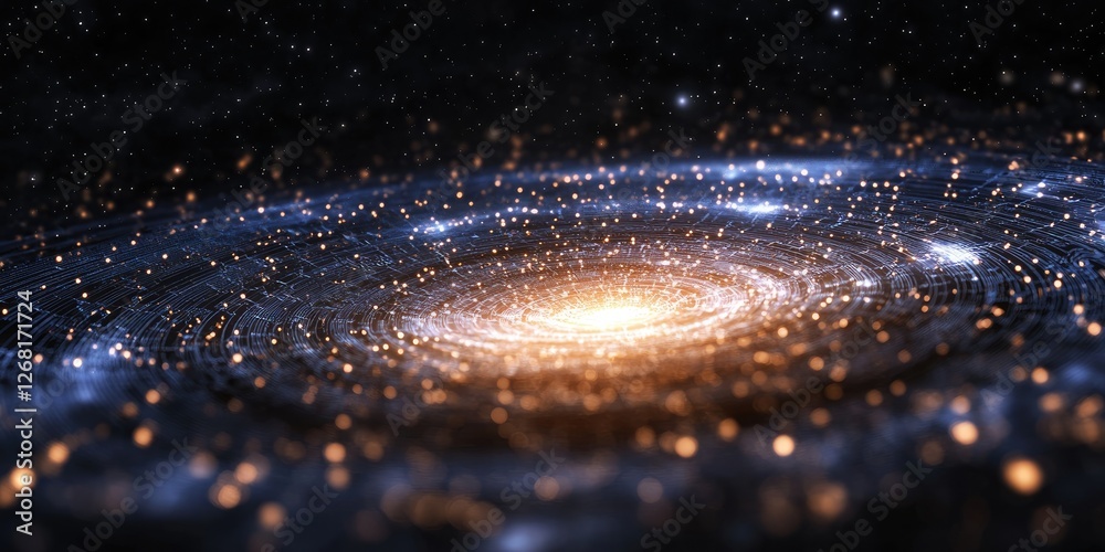 Aufkleber a galaxy core, where luminous stars and dark matter are encased in a digital web of energy grids and