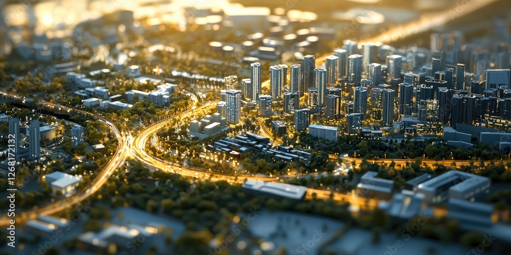 Poster A modern urban development interface, showcasing tech-driven controls, real-time city monitoring, and dynamic planning elements.