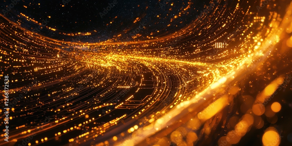 Poster The fusion of a galaxy and technology, where stars form circuits and cosmic dust creates digital patterns, swirling in a vivid space.