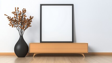 Blank Black Framed Poster in Minimalist Modern Interior
