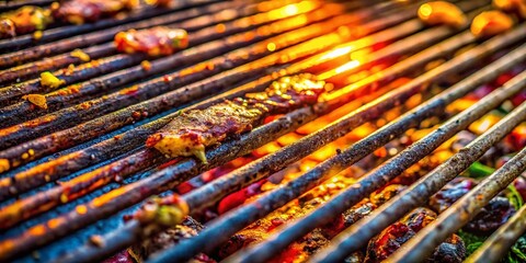 Dirty BBQ Grill Texture Photo - Close-up of Used Barbecue Grill with Copy Space